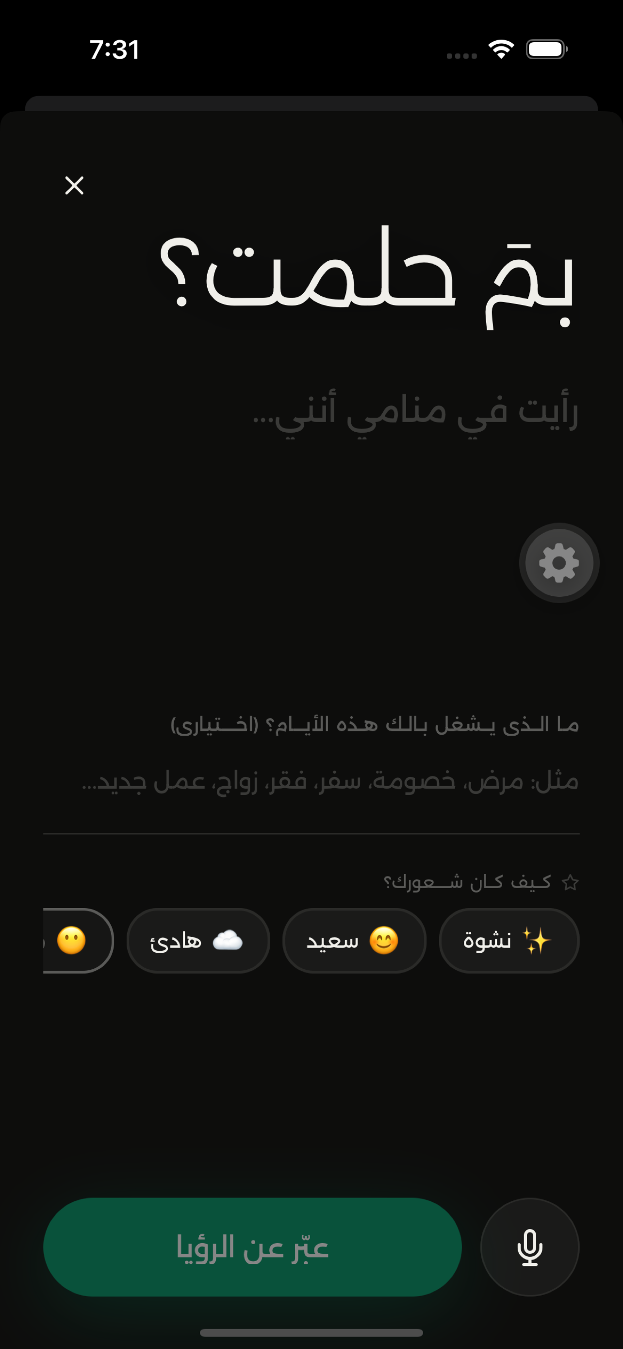 شاشة كتابة الرؤيا في تطبيق رؤيا